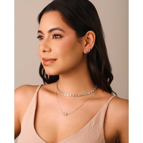 Choker Corações Bolinhas Ródio Branco
