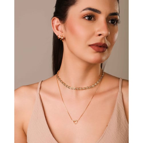 Gargantilha Veneziana Coração Vazado 1.0 cm Banhado a Ouro 18K - 45 cm