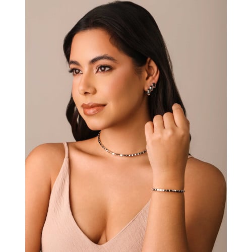 Bracelete Mola Abaulado ABS Ródio Branco