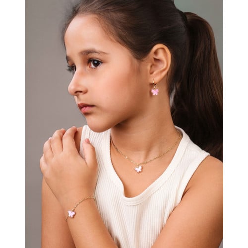 Brinco Infantil Argola Borboleta Rosa 2.4 cm Banhado a Ouro 18K