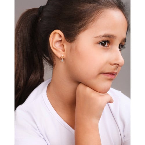 Brinco Infantil Coroa Gota Cristal Banhado a Ouro 18K