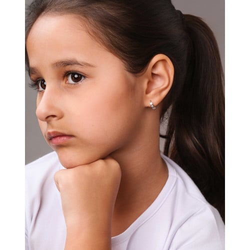 Brinco Argola Infantil Corações Cravejado Cristal 1.0 cm Ródio Branco