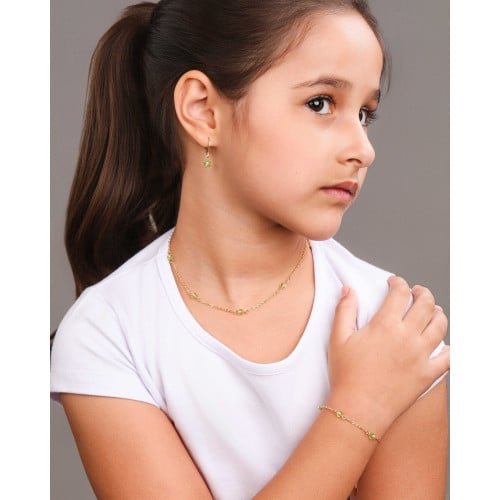 Pulseira Infantil Elos Cristais Ligth Green 4 mm Banhado a Ouro 18K
