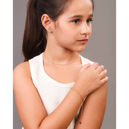 Pulseira Infantil Elos Bolinhas 2.5 mm Banhado a Ouro 18K