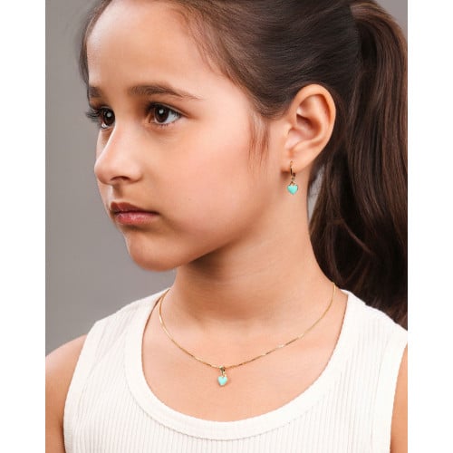 Gargantilha Infantil Coração Verde 7 mm Banhado a Ouro 18K - 35 cm