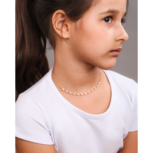 Gargantilha Infantil Corações Pérolas Banhado a Ouro 18K - 35 cm