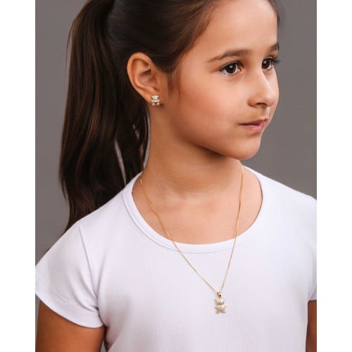 Gargantilha Infantil Ursinho Cravejado Cristal Banhado a Ouro 18K - 45 cm
