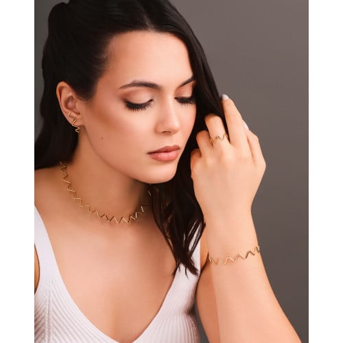Brinco Fio Zig Zag Banhado a Ouro 18K