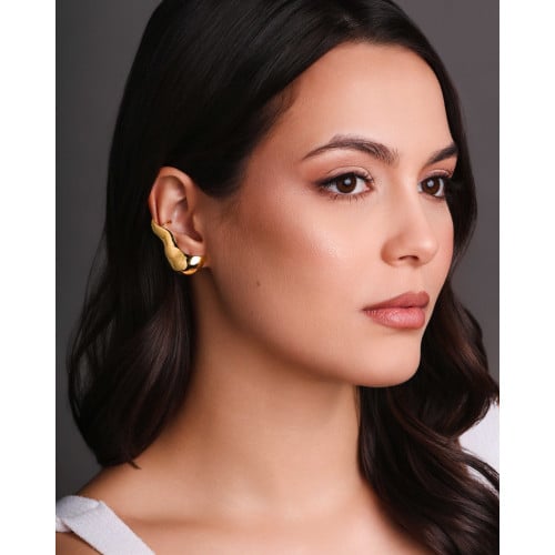 Ear Cuff Orgânico Liso 3.9 cm Banhado a Ouro 18K