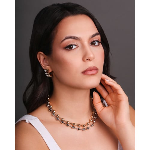 Brinco Palito Curvado Bolas Lisas Banhado a Ouro 18K