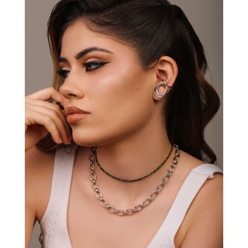 Ear Cuff Entrelaçado Liso 2.5 cm Ródio Branco