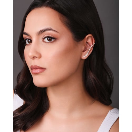 Ear Cuff Orgânico Liso 4.6 cm Ródio Branco