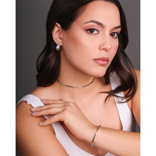 Bracelete Mola Quadrados 2 mm Ródio Branco