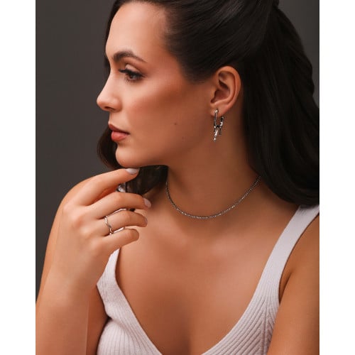 Choker Hematita Prateada 2 mm Ródio Branco