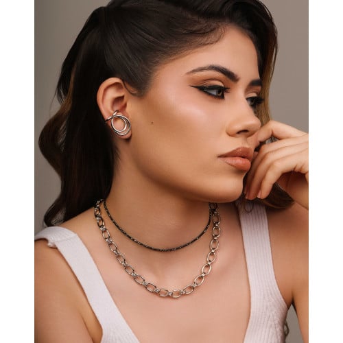 Choker Hematita Grafite 2 mm Ródio Branco