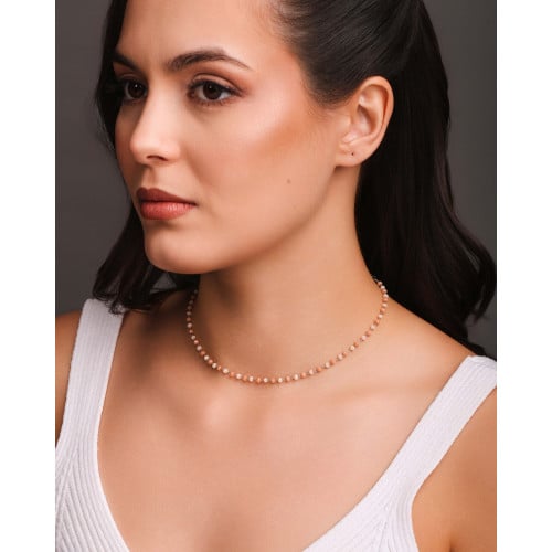 Choker Bolinhas Pêssego e Salmão 3 mm Ródio Branco