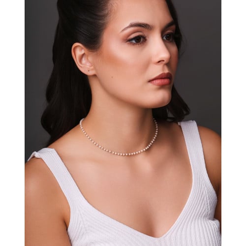 Choker Bolinhas Pêssego 3 mm Ródio Branco