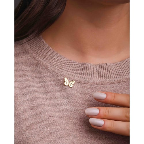 Broche Borboleta Lisa 1.0 cm Banhado a Ouro 18K