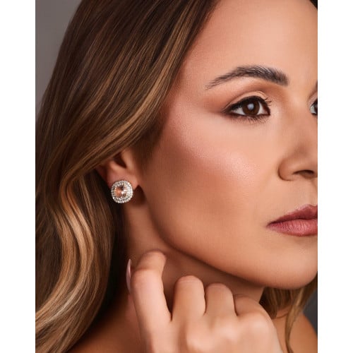Brinco Quadrado Ponto de Luz Morganita Cravejado Cristal Banhado a Ouro 18K
