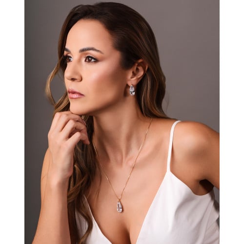 Brinco Gota Cristal 2.3 cm Banhado a Ouro 18K