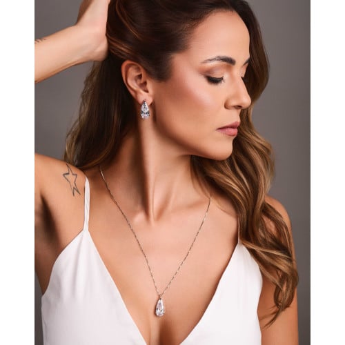 Brinco Gota Cristal 2.3 cm Ródio Branco