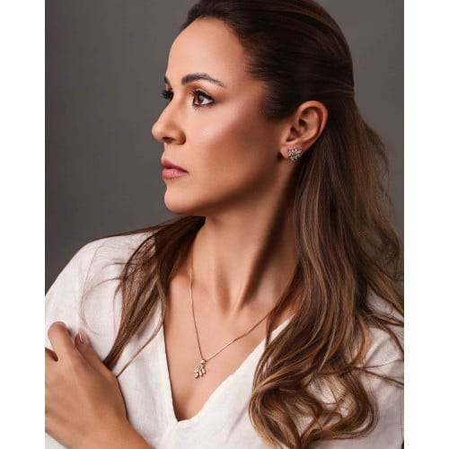 Brinco Folha Cristal 1.5 cm Banhado a Ouro 18K