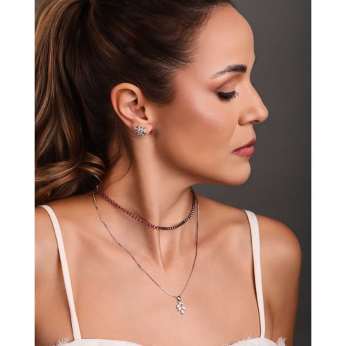 Brinco Folha Cristal 1.5 cm Ródio Branco