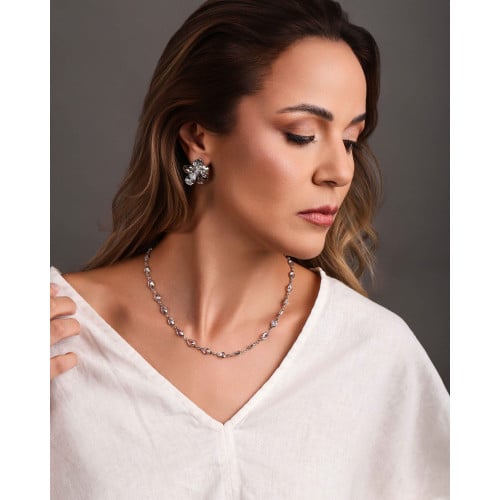 Brinco Flor Gota Pontos de Luz Cristal Ródio Branco