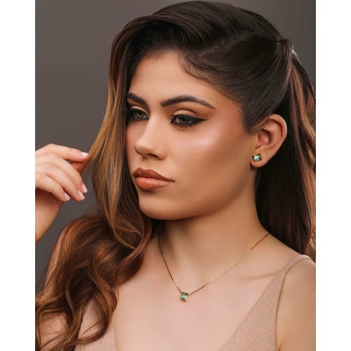 Brinco Ponto de Luz Retangular Turmalina Banhado a Ouro 18K