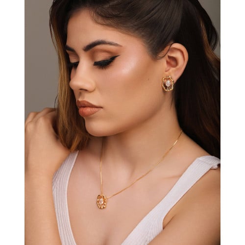 Brinco Orgânico Ponto de Luz Oval Cristal Banhado a Ouro 18K