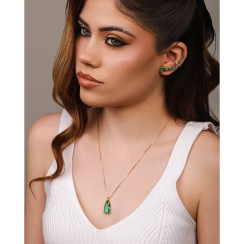 Ear Cuff Pontos de Luz Ovais Turmalina Cravejado Cristal Banhado a Ouro 18K