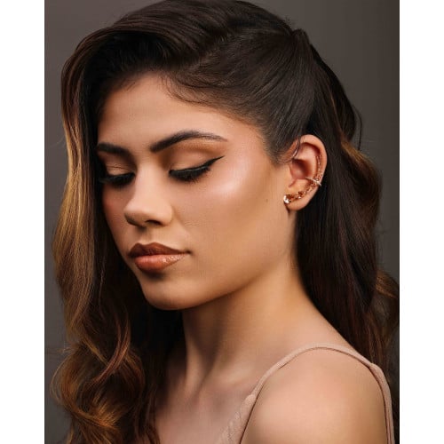 Ear Cuff Pontos de Luz Ovais Morganita Cravejado Cristal Banhado a Ouro 18K