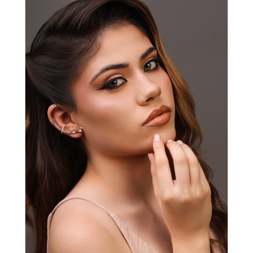 Ear Cuff Pontos de Luz Ovais Morganita Cravejado Cristal Ródio Branco