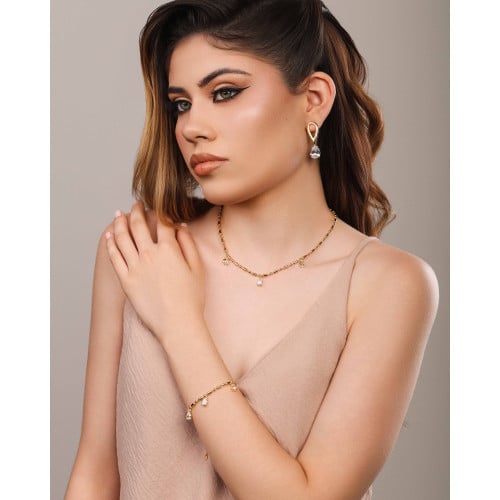 Pulseira Gomos Gotas Cristal Banhado a Ouro 18K