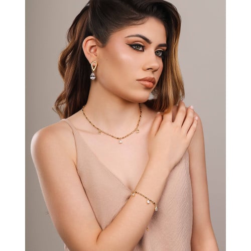 Gargantilha Gomos Gotas Cristal Banhado a Ouro 18K - 40 cm