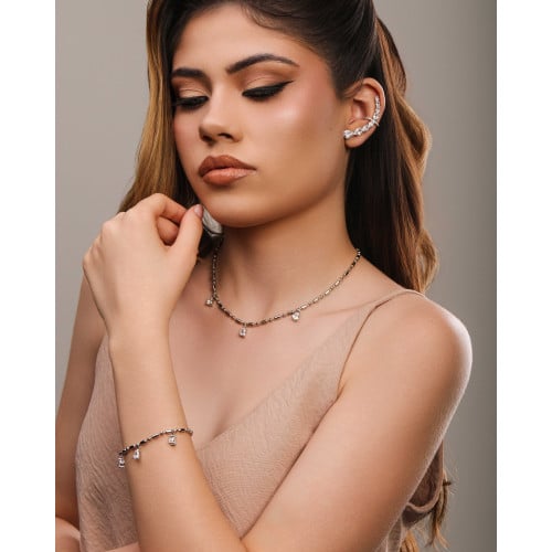 Gargantilha Gomos Gotas Cristal Ródio Branco - 40 cm