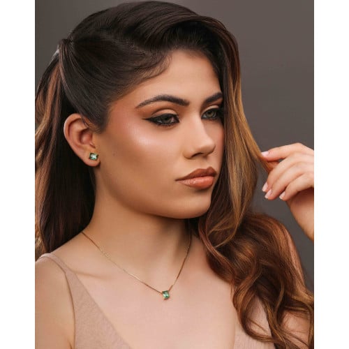 Gargantilha Pingente Retangular Turmalina Banhado a Ouro 18K - 45 cm