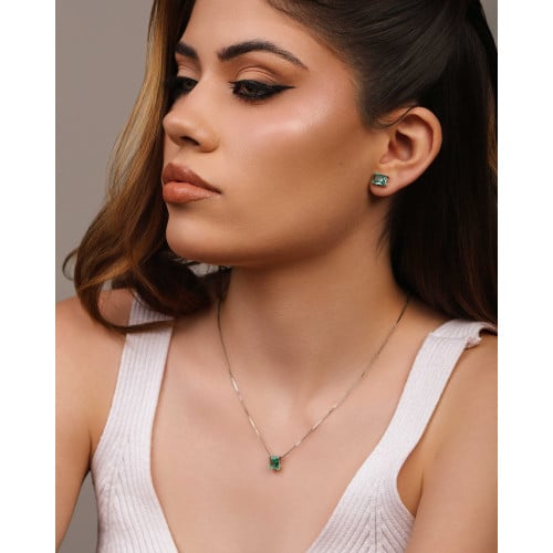 Gargantilha Pingente Retangular Turmalina Ródio Branco - 45 cm