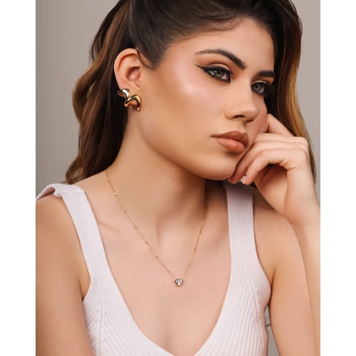 Gargantilha Veneziana Bolinhas Coração Cristal Banhado a Ouro 18K - 45 cm