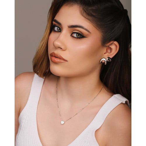 Gargantilha Veneziana Bolinhas Coração Cristal Ródio Branco - 45 cm