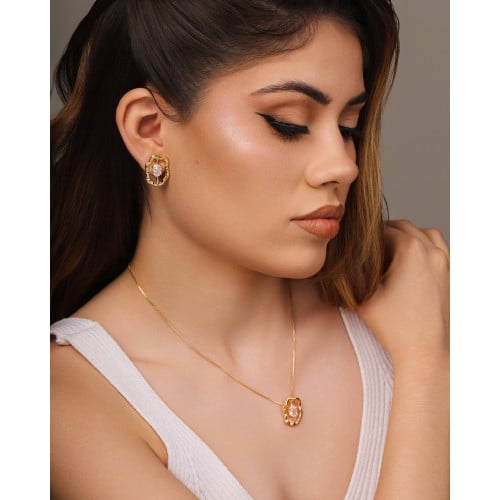 Gargantilha Oval Orgânico Ponto de Luz Cristal Banhado a Ouro 18K - 45 cm