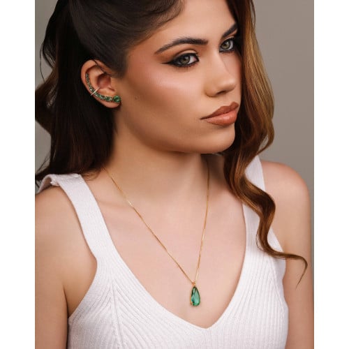 Gargantilha Longa Gota Turmalina 2.6 cm Banhado a Ouro 18K - 60 cm