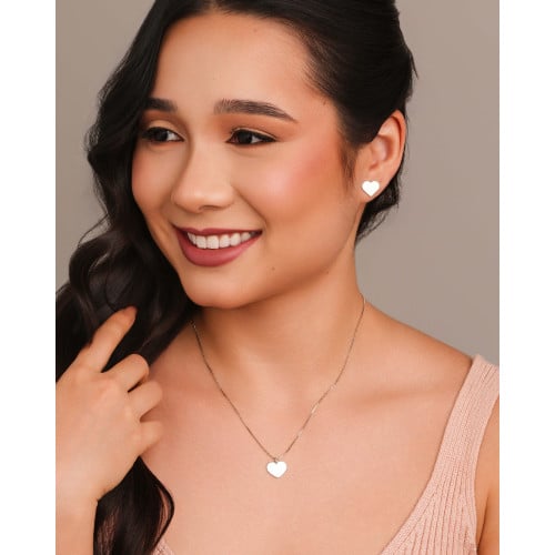 Brinco Coração Flat Liso 1.0 cm Ródio Branco