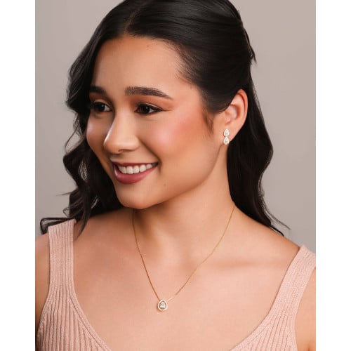 Brinco Gota Dupla Cravejada Cristal Banhado a Ouro 18K