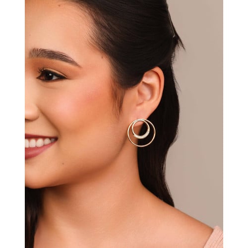 Brinco Argola Frontal Dupla Cravejada Cristal 2.9 cm Banhado a Ouro 18K