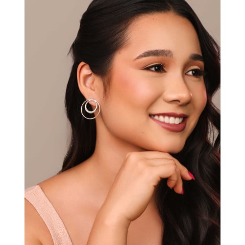 Brinco Argola Frontal Dupla Cravejada Cristal 2.9 cm Ródio Branco