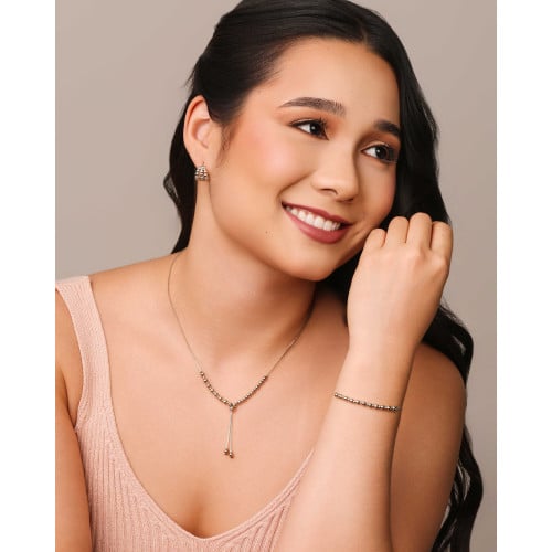 Brinco Argola Clik Três Filetes Bolas Lisas 1.5 cm Ródio Branco