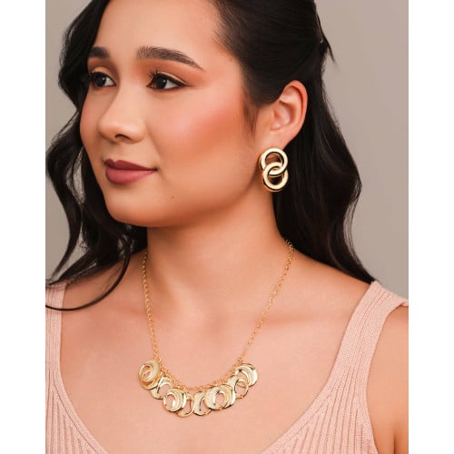 Brinco Circulos Entrelaçados Lisos 3.6 cm Banhado a Ouro 18K