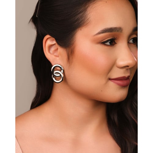 Brinco Circulos Entrelaçados Lisos 3.6 cm Ródio Branco