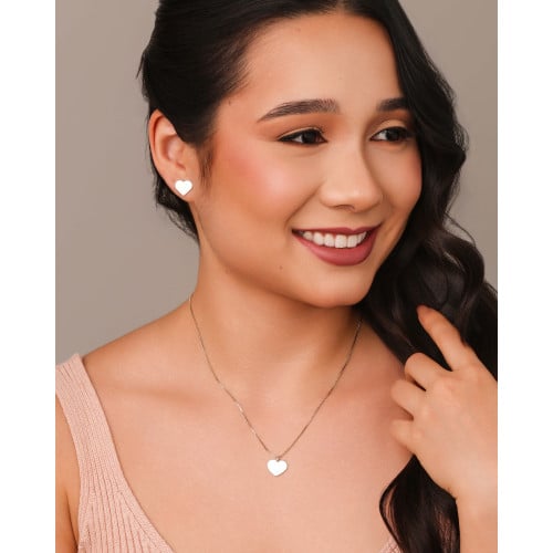 Gargantilha Veneziana Coração Liso 1.0 cm Ródio Branco - 45 cm